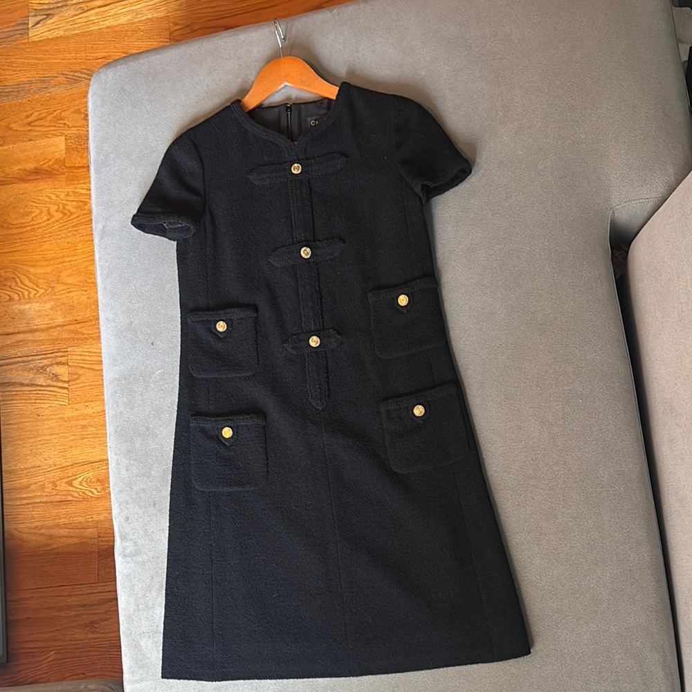 Chanel Vintage Black Wool Tweed Dress with Gold CC Buttons Y2K - Karl Lagerfeld